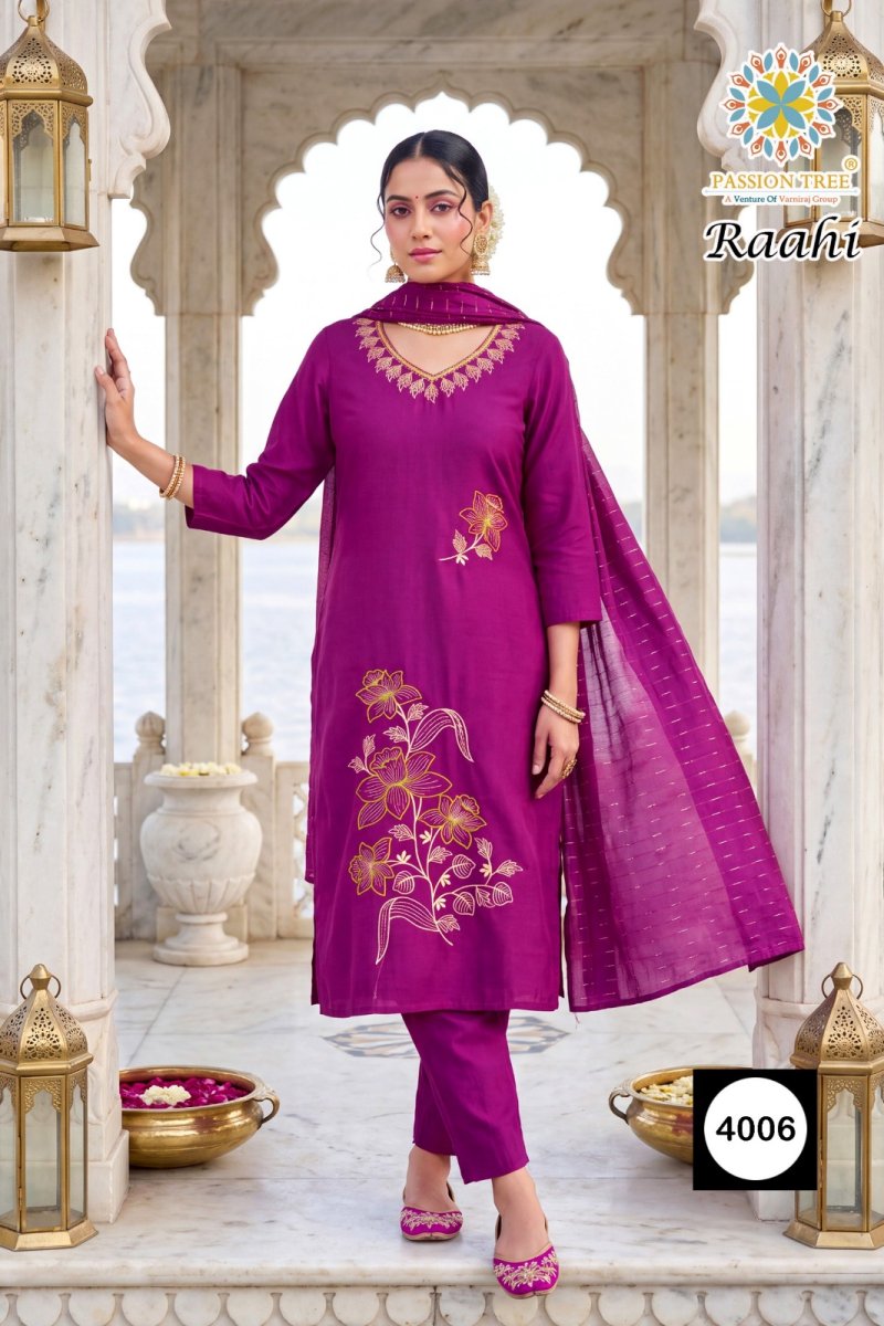 Raahi Vol 4 By Passion Tree Roman Silk Kurti With Bottom Dupatta 
